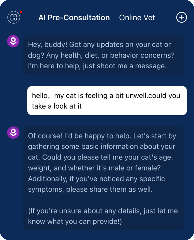 AI-powered pet health pre-consultation service