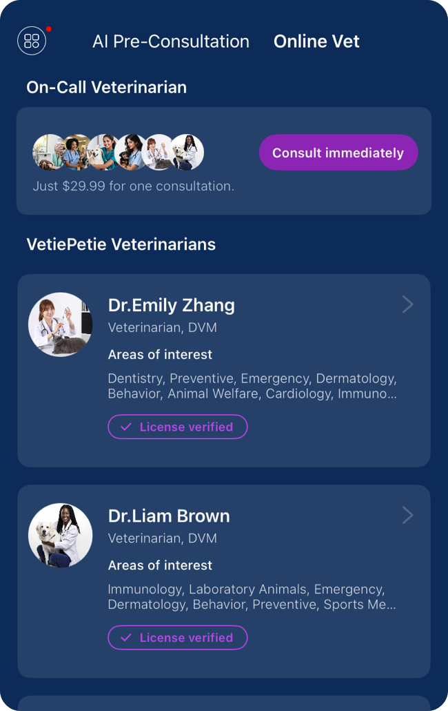 Hundreds of global animal medical experts available, no
              appointment or waiting required—ask anytime.